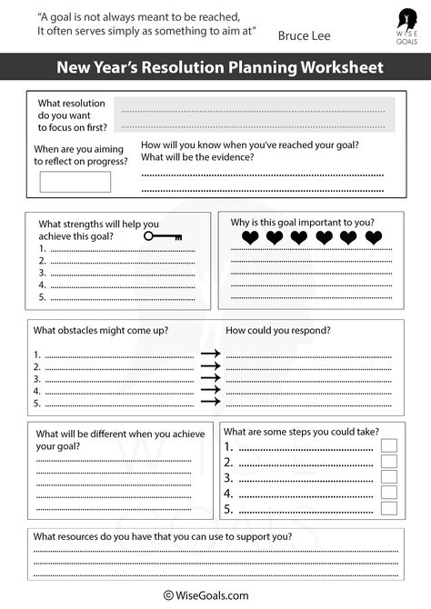 New year's resolution Planning worksheet New Years Goal Setting Worksheet, New Years Goals Template, New Year Resolution Template, Yearly Goals Template, Goal Planning Template, New Years Resolutions Template, Teaching Art Elementary, Goal Planning Worksheet, New Years Resolution List