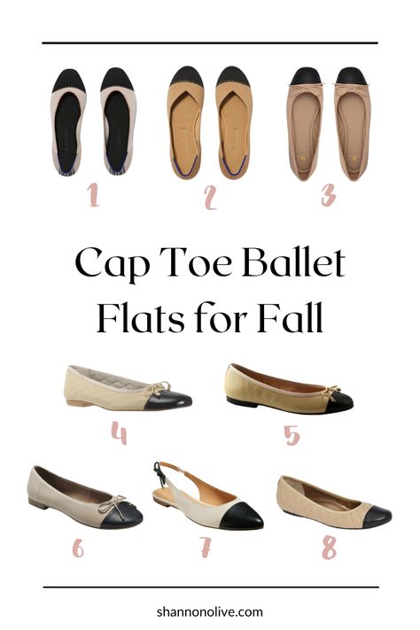 Chanel Flats Outfit Classy, Captoe Flats Outfits, French Ballet Flats, Ballet Flats Chanel, Cap Toe Ballet Flats Outfit, Chanel Cap Toe Outfit, Channel Ballet Flats, Tan Ballet Flats Outfit, Cap Toe Flats Outfit