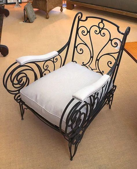 French Wrought Iron Club Chair - White Webb Iron Chairs, Iron Club, Wrought Iron Beds, Iron Beds, Wrought Iron Chairs, Bed Stool, Steel Gate Design, American Interior, Steel Gate