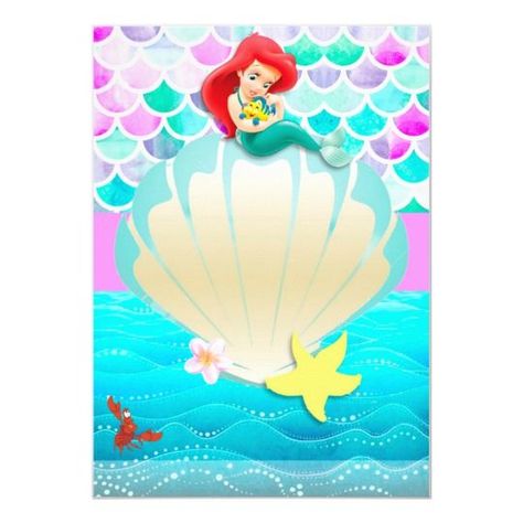 Mermaid Birthday Party Invitations, Mermaid Ideas, Ariel Party, Mermaid Invitation, Printing Stickers, Mermaid Birthday Invitations, 40th Birthday Cards, Princess Ariel, Mermaid Theme