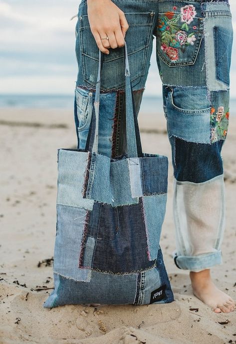 ASOS Marketplace | Buy & sell new, pre-owned & vintage fashion Jean Patchwork Bag, Ropa Upcycling, Jean Purses, Bag Jeans, Denim Inspiration, Denim Projects, Recycled Jeans, Denim Ideas, Recycle Jeans