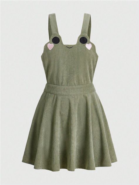 ROMWE Kawaii Women's Green Wide Strap Frog Print DressI discovered amazing products on SHEIN.com, come check them out! Romwe Kawaii, Frog Clothes, Patterns Fashion Design, Dress School, Frog Print, Fall Wedding Guest Dress, Patterns Fashion, Dress For Short Women, Overall Dress