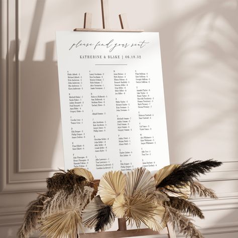 Alphabetical Seating Chart Wedding, Wedding Guest Seating, 12 Tables, Alphabetical Seating Chart, Find Your Seat, Table Assignments, Wedding Reception Seating, Guest Table, Elegant Calligraphy