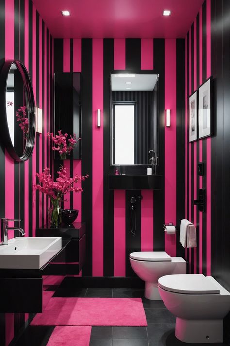 20 Stylish Pink And Black Bathroom Ideas – ToolzView Pink And Black Bathroom Ideas, Room Decor Bedroom Black, Pink Wc, Black And Pink Bathroom, Black And Pink Room, Hot Pink Bathroom, Hot Pink Room, Black Bathroom Ideas, Black Room Aesthetic