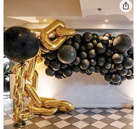 Chain Balloons, Space Party Decorations, 60th Birthday Party Decorations, Balloons Photography, Gold Foil Balloons, Black Balloon, Anniversary Party Decorations, Balloon Chain, Outdoor Party Decorations