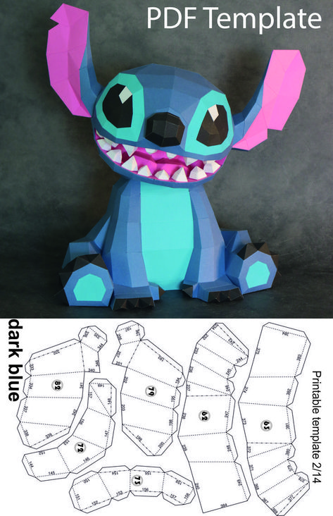 PDF template with detailed instructions for self-assembly of Stitch from colored cardboard. Other models are also available in our Etsy shop. Welcome!