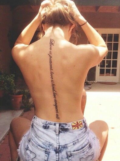 spin tattoo Tattoo Mujer, Back Tattoo Women Spine, Tattoo Meaningful, Spinal Tattoo, Love Is Patient Love Is Kind, Meaningful Love Quotes, Spine Tattoos For Women, Love Conquers All, Spine Tattoo