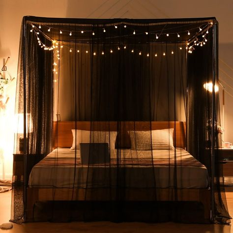 Mosquito Net For Bed 4 Corner Bed Canopy Easy Home Princess Bed Canopy Curtain For Girl Beds Kids Bedroom,Black,Queen - Walmart.com Corner Bed Canopy, Canopy Bedroom Decor, Mosquito Net For Bed, Net For Bed, Lace Bedroom, Princess Bed Canopy, Black Canopy Bed, Adult Bedroom Decor, Princess Canopy Bed