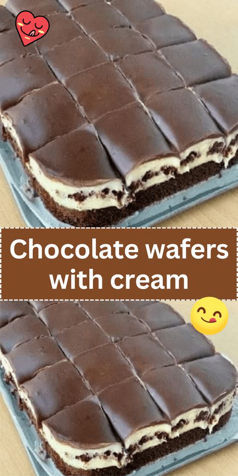 Delight your taste buds with these delectable Chocolate Wafers with Cream. Crispy chocolate wafers sandwiched together with a luscious cream filling. Vanilla Filling, Wafer Cookies, Cream Filling, Chocolate Sandwich Cookies, Chocolate Wafers, Icebox Cake, Chocolate Icing, Fun Easy Recipes, No Bake Pies