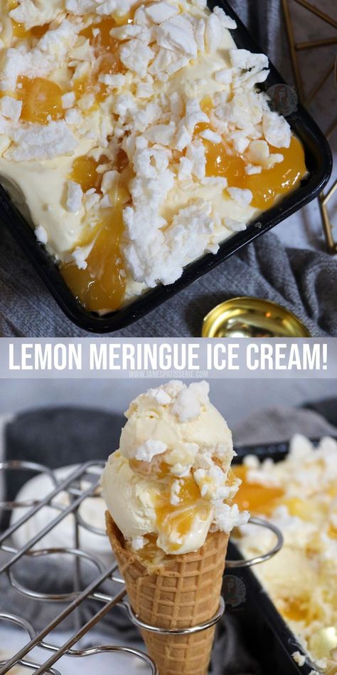 Lemon Meringue Ice Cream, Meringue Ice Cream, Ice Cream Lemon, Lemon Ice Cream Recipe, Benefits Of Lemon Water, Ice Cream Recipes Machine, Custard Ice Cream, Janes Patisserie, Benefits Of Lemon