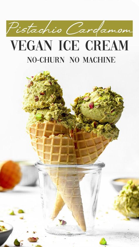 Raw Vegan Ice Cream, What To Do With Pistachio Cream, Pistachio Dessert Vegan, Vegan Gelato Recipe, Vegan Pistachio Dessert, Vegan Pistachio Ice Cream, Cardamom Ice Cream, Vegan Frozen Dessert, Pistachio Cardamom