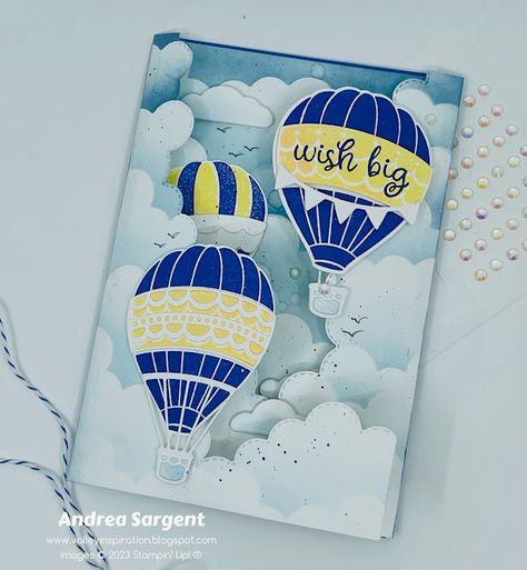 Orchard Oasis Hot Air Balloon Stampin’ Up! cards, by Andrea Sargent, Australian Independent Stampin’ Up! Demonstrator, Adelaide southern foothills, South Australia Stampin Up Hot Air Balloon Card Ideas, Su Hot Air Balloon Cards, Stampin Up Hot Air Balloon, Hot Air Balloon Stampin Up Cards, Stampin Up Hot Air Balloon Cards, Ballon Cards, Hot Air Balloon Cards, Hot Air Balloon Card, Hot Air Balloon Paper