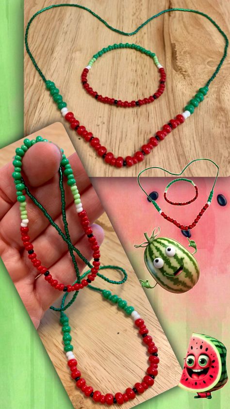 Watermelon Necklace, Red Watermelon, Seed Bead Pattern, Recycling Ideas, Wrist Candy, Seed Bead Tutorial, Beads Handmade, Seed Bead Jewelry, Crafts Projects