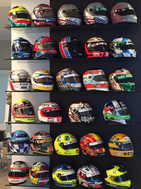 a portion of Tony Kanan's collection Helmet Storage, Garage Design Interior, Custom Paint Motorcycle, Tomboy Art, Cool Dirt Bikes, Stunt Bike, Formula 1 Car Racing, Kart Racing, Automotive Decor