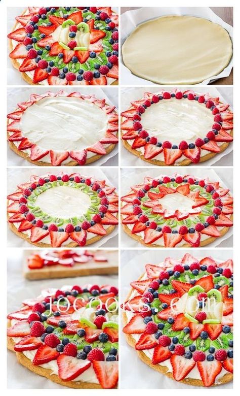 Fruit Pizza With Cream Cheese, Pizza With Cream Cheese, Fruit Pizza Frosting, Whip Frosting, Fruit Pizza Designs, Pizza Dessert, Pizza Cups, Pizza Birthday, Fruit Pizza Sugar Cookie