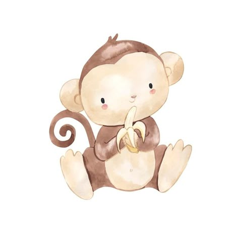 Monkey Watercolor, Baby Animal Painting, Jungle Clipart, Clip Art Animals, Monkey Drawing, Monkey Illustration, Creative Clips Clipart, Safari Baby Animals, Clipart Animals