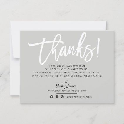 BUSINESS THANK YOU chic white script gray Ceramics Business, Cute Thank You Cards, Small Business Cards, Packing Ideas, Packaging Ideas Business, Small Business Packaging Ideas, Thank You Card Design, Skincare Packaging, Custom Thank You Cards