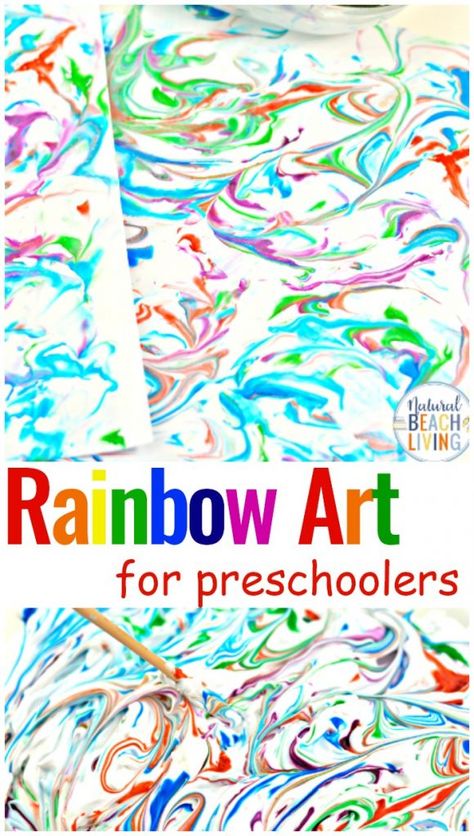 Rainbow Art for Kids - Shaving Cream Art - Natural Beach Living Rainbow Art For Kids, Shaving Cream Art, Science Art Projects, Colorful Art Projects, Rainbow Activities, Kid Experiments, Cream Art, Science Activities For Kids, Preschool Art Activities