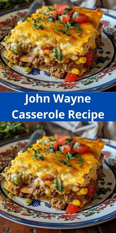 Make a delicious John Wayne Casserole with ground beef, cheese, and jalapeños for an easy family meal. Beef Biscuits, John Wayne Casserole Recipe, Jalapeno Popper Chicken Casserole, Popper Chicken Casserole, John Wayne Casserole, Yummy Casserole Recipes, Jalapeno Popper Chicken, Hearty Casseroles, Ground Beef Casserole