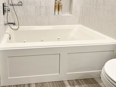 Tub Skirt Ideas, Checkerboard Bathroom, Bathtub Inserts, Bathtub Skirt, Tub Skirt, Tub Surround Ideas, Porch Vibes, Bathtub Makeover, Bathtub Cover