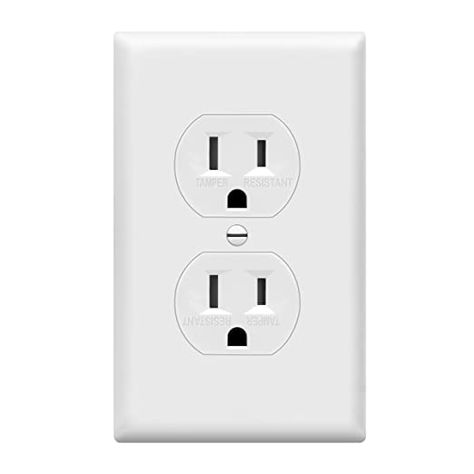 ENERLITES Duplex Receptacle Outlets and Wall Plates Bundle, Tamper-Resistant Electrical Receptacle, 15A 125V, Self-Grounding, 2-Pole, UL Listed, 61580-TR-WWP, White: Amazon.com: Tools & Home Improvement Replacing Electrical Outlets, Replace Electrical Outlet, Floor Power Outlet, Floor Plugs Electrical Outlets, Outlet Kitchen, Multiple Outlet Plug, Book Area, White Hardware, Junction Boxes