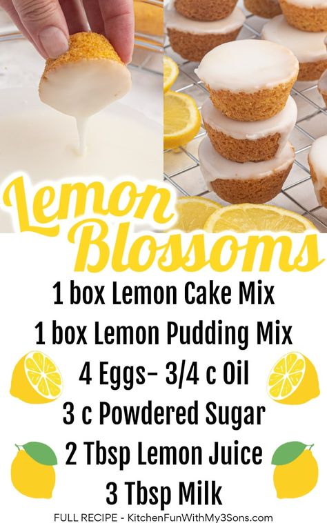 Lemon Drops Mini Cakes, Easy Lemon Blossoms, Lemon Drop Dessert, Lemon Brunch Recipes, True Lemon Recipes, Lemon Drop Cake Bites, Yellow Desserts Ideas, Lemon Mini Muffins, Lemon Blossoms Recipe