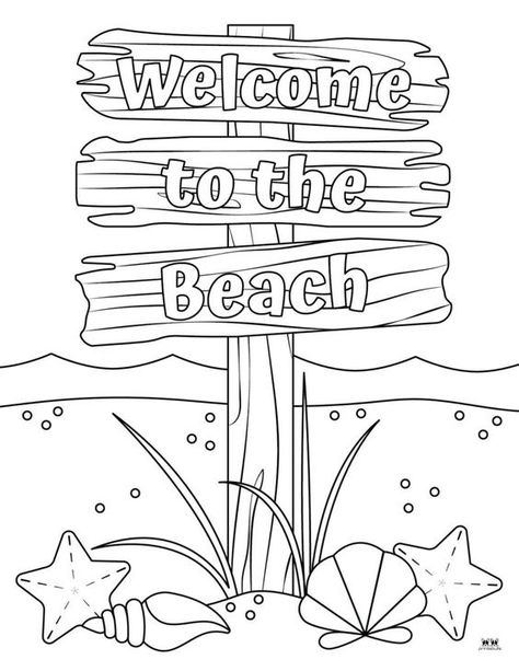 Small Beach Drawings, Surf Board Coloring Pages, Free Beach Coloring Pages, Beach Colouring Pages, Preppy Coloring Sheets, Beach Coloring Pages Free Printable, Cute Beach Drawings, Summer Drawings Ideas, Summer Drawing Ideas Creative