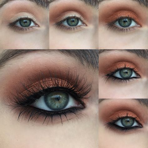 Warm Copper by Heidi Black And Silver Eye Makeup, Maquillage Yeux Cut Crease, Eyeshadow For Green Eyes, Silver Eye Makeup, Makeup Looks For Green Eyes, Smink Inspiration, Makijaż Smokey Eye, Makeup Tutorial For Beginners, Make Up Looks