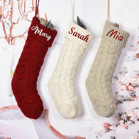 Christmas Stockings Stockings knit stockings Knit Stocking | Etsy Christmas Dorm Decorations, Stocking Embroidery, Buffalo Plaid Stockings, Knit Decor, Neutral Holiday Decor, Plaid Stockings, Knit Stocking, Stockings With Names, Family Christmas Stockings