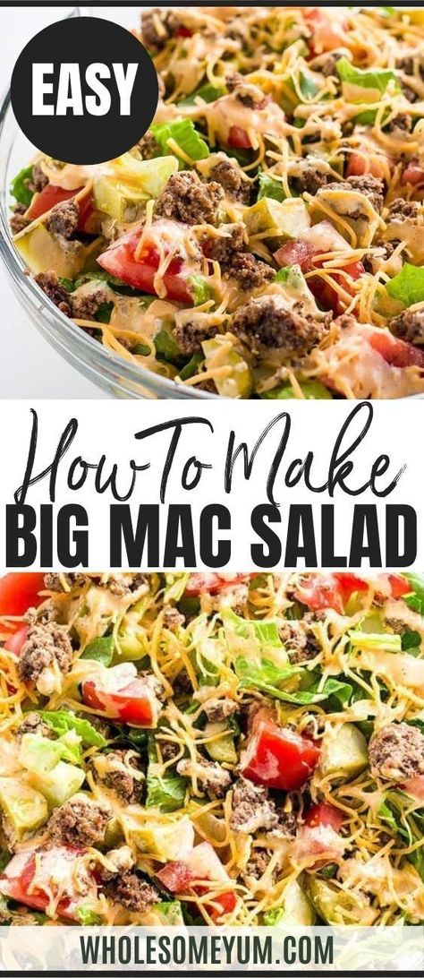 Low Carb Big Mac Salad, Big Mac Salad Recipe, Low Carb Big Mac, Cheeseburger Salad Recipe, Mac Salad Recipe, Cheeseburger Salad, Keto Cheeseburger, Salad Recipes Low Carb, Big Mac Salad