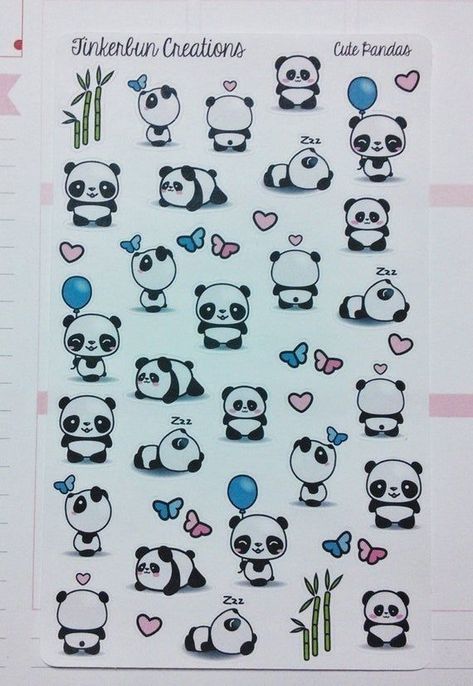 Cute Panda Stickers, Cute Panda Drawing, Panda Stickers, Panda Tattoo, Panda Drawing, Doodle Art Drawing, Cute Food Drawings, Easy Doodle Art, Pola Sulam