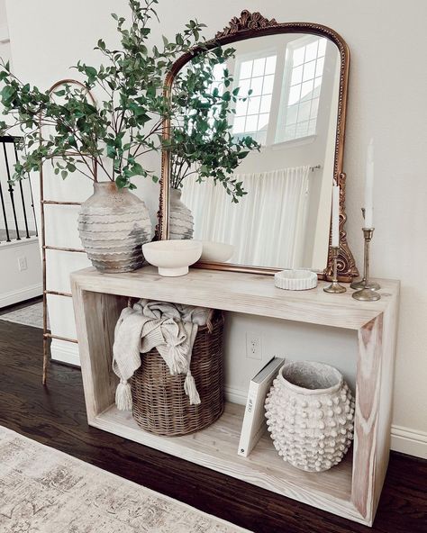 All Posts • Instagram Storage Bench With Baskets, White Console Table, Console Table Decorating, Entryway Table Decor, Home Entrance Decor, New Living Room, House Entrance, Better Homes, Entryway Decor