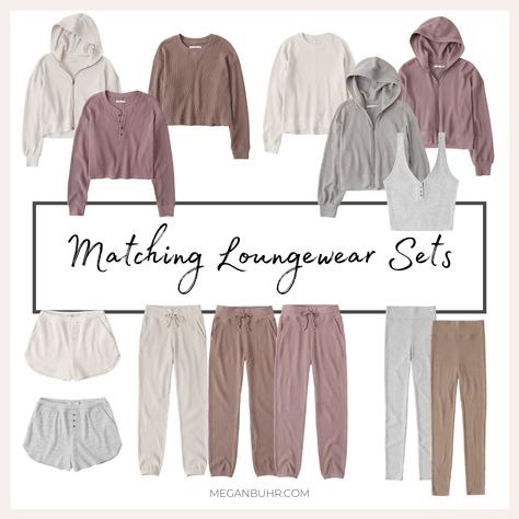 pictures of leggings, hoodies, and shorts. Earth Tone Loungewear, Dressy Loungewear Outfits, Winter Matching Sets, Lounge Wear Capsule, Lounge Wear Capsule Wardrobe, Wifey Aesthetic, Loungewear Outfits Winter, Loungewear Capsule Wardrobe, Ellie Jean