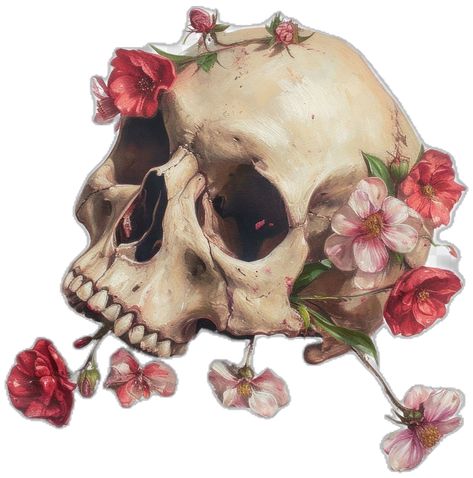 Skeleton With Flowers, Skull Collage, Skull Flower, Skull Painting, Frame Png, Painting Flower, Flower Skull, Flower Plant, Vintage Flowers