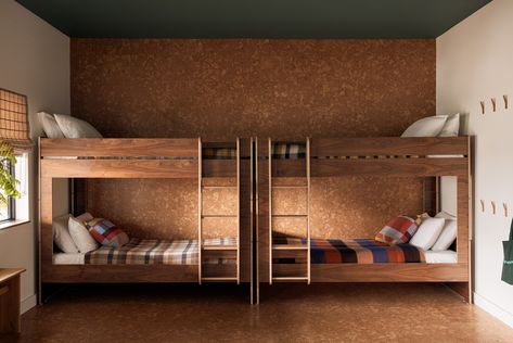 Cork Floor, Adult Bunk Beds, Cabin Renovation, Groovy 70s, Bedroom Photos, Bedroom Bed Design, Bunk Room, Interior Renovation, Lake Cabins