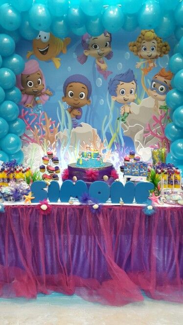 Bubble Guppie Birthday Bubble Gubbies Birthday Ideas, Birthday Party Mermaid Theme, Bubble Guppies Themed Birthday Party, Bubble Guppies Birthday Theme, Bubble Guppies Theme, Ideas For Birthday Party, Birthday Party Mermaid, Birthday Card Puns, Ideas Birthday Party