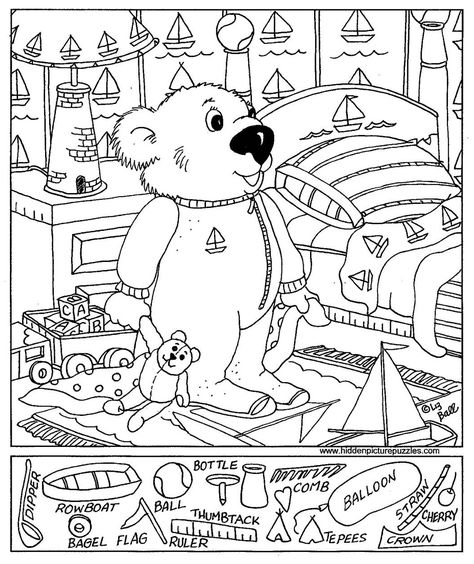 Hidden Pictures Page - Print your free hidden pictures page at AllKidsNetwork.com Hidden Objects Worksheets, Hidden Pictures Printables, Hidden Object Puzzles, Find The Hidden Objects, Hidden Picture Puzzles, Kindergarten Coloring Pages, Hidden Object Games, Hidden Images, Hidden Pictures