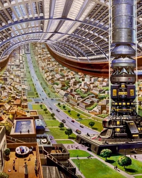 Angus Mckie, Suburban Interior, Space Station Interior, Space Colony, 70s Sci Fi Art, Scifi Fantasy Art, Amazing Maps, Space City, Futuristic City