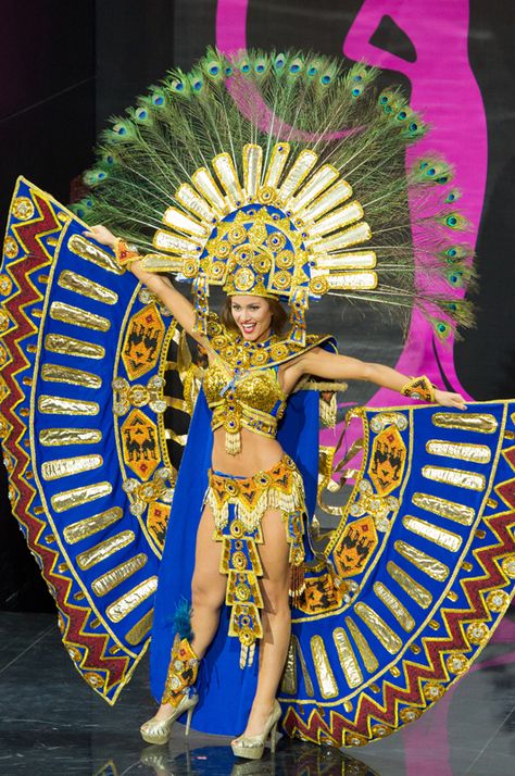 Miss Universe 2013 National Costume: Ecuador Aztec Dancer, Aztec Costume, Miss Universe Costumes, Miss Universe National Costume, Miss Universe 2013, Pageant Costumes, Showgirl Costume, Winged Girl, Mode Editorials