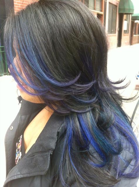 blue and purple hair! #fantasycolors #purplehair #bluehair Blue And Purple Highlights, Midnight Purple Hair, Blue And Purple Hair, Midnight Blue Hair, Dark Blue Hair, Purple Highlights, Hair Patterns, Pretty Hair Color, Hair Color Dark