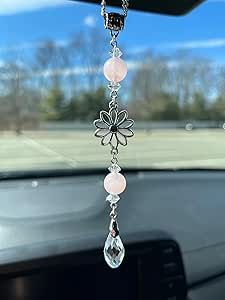 Flower Rear View Mirror Car Charms,Crystal Boho Car Mirror Hanging Decor for Women Men Healing Rose Quartz Sun Catcher Cute Car Decorations Accessories Cute Car Decorations, Car Crystals, Mirror Decor Ideas, Car Hanging Accessories, Car Mirror Hanging, Car Rearview Mirror Accessories, Mirror Accessories, Rear View Mirror Decor, Mirror Hangers