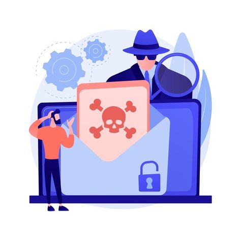 Future Technology Concept, Computer Hacker, Skull Icon, Blue Cartoon, Abstract Concept, Computer Virus, Ddos Attack, Isometric Illustration, Computer Security