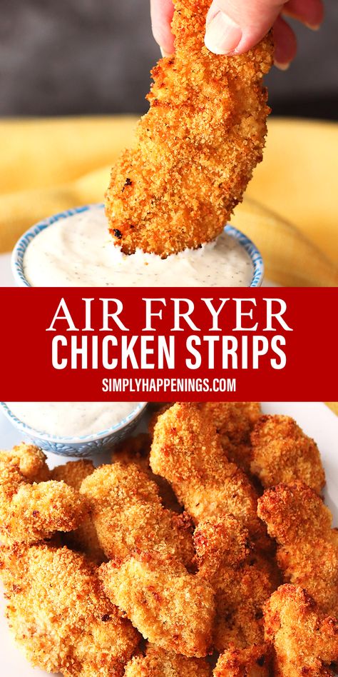 Chicken Strip Dinner Ideas, Air Fryer Chicken Strips Recipe, Air Fryer Chicken Strips, Homemade Chicken Strips, Chicken Strips Recipe, Breaded Chicken Strips, Air Fried Chicken Tenders, Homemade Chicken Tenders, Chicken Strip Recipes