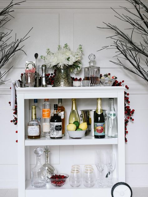 How To Make A Bar, Bookshelf Bar, Cocktail Bar Cart, Holiday Bar Cart, Elegant Bar Stools, Bar Mobile, Diy Bar Cart, Holiday Bar, Gold Bar Cart