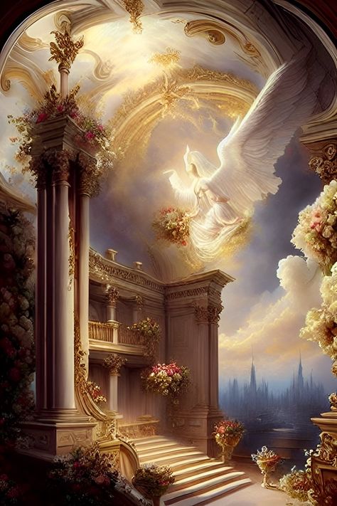 Olympus Drawing, Greek Mythology Background Landscape, Greek Architecture Fantasy Art, Aphrodite Desktop Wallpaper, Aphrodite Background, Heaven Palace Art, Painting Alternative, Old Paintings Aesthetic Angels, Jesus Ideas