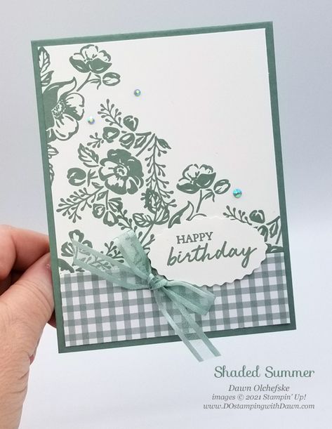 NEW Stampin’ Up! In Colors with Shaded Summer stamp set card bys Dawn Olchefske #dostamping #HowdSheDOthat #DOswts363 #dostamperstars-ph Stampin Up Shaded Summer, Stampin Up In Colors, Flower Cards Handmade, Shaded Summer, Dsp Cards, Summer Shades, Card Layouts, Summer Cards, Gingham Pattern