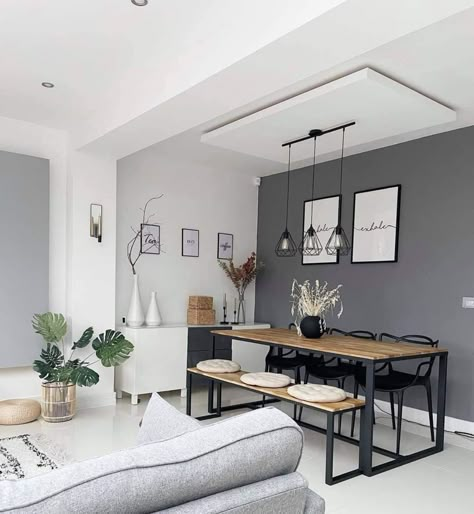 Black Tile Living Room, Normal House Interiors, Scandi Industrial Interior, Grey Dining Room Ideas, Kitchen Snug, Scandi Dining Room, Dining Table In Living Room, Grey Dining Room, Dinner Room