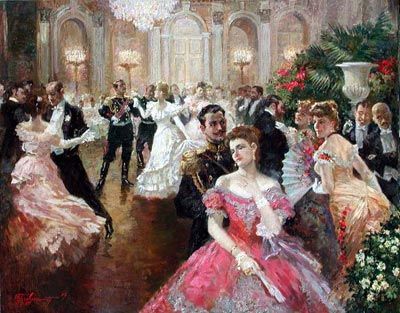 A ball where Lance worships Lucinda from afar. Victorian Ballroom, Viennese Waltz, Victorian Paintings, Romantic Period, People Dancing, Tableau Art, Russian Artists, Victorian Art, Dance Art