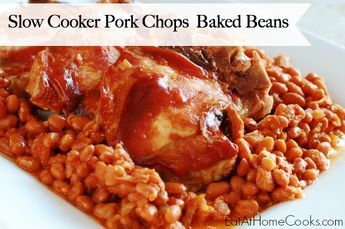 Pork Chops and Baked Beans is an easy recipe for a weeknight dinner. The baked beans have a taste of molasses and the pork chops come out tender and juicy. This recipe can actually be made in the oven or the slow cooker, so you can match it to your day and schedule. The [...] Pork Chops And Baked Beans, Pork Chops And Beans, Beans In Crockpot, Eat At Home, Crockpot Pork Chops, Slow Cooker Pork Chops, Crockpot Pork, Baked Pork Chops, Crockpot Dishes