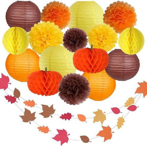 Create beautiful memories with our Thanksgiving Party Decorations Set. Perfect for fall, autumn, and orange-themed parties, these paper lanterns, pom poms, honeycomb balls, and garlands add elegance to any occasion. Simple assembly required. Durable and reusable, these decorations guarantee your satisfaction. Contact us for a pleasant shopping experience and friendly customer service. Thanksgiving Party Decorations, Fall Party Decorations, Fall Party Themes, Hanging Paper Lanterns, Fall Birthday Parties, Friendsgiving Party, Autumn Party, Orange Party, Tissue Paper Pom Poms